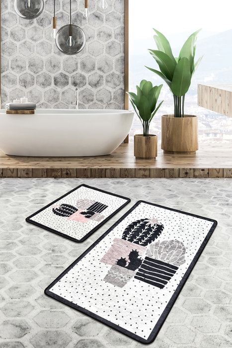 Mijölnir Three Cactus Juego de alfombrillas de baño blanco y negro Mijölnir Three Cactus Juego de alfombrillas de baño blanco y negro
